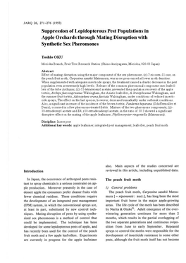 Suppression of Lepidopterous Pest Populations in Apple Orchards Through Mating Disruption with Synthetic Sex Pheromones