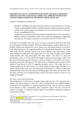 Competition Between the Royal Burgh of Stirling and the Augustinian Abbey of Cambuskenneth Over Salmon Fishing Rights on the River Forth, Scotland