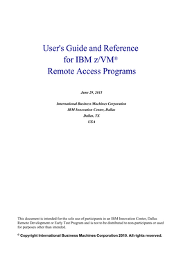 User's Guide and Reference for IBM Z/VM® Remote Access Programs