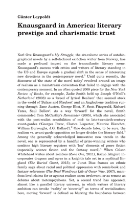 Knausgaard in America: Literary Prestige and Charismatic Trust