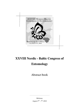 XXVIII Nordic - Baltic Congress of Entomology