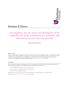 Investigations Into the Nature and Distribution of the Sandveldt Soils of the Central Province of Zambia with Observations on Their Land Use Potential