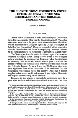 Tire Constitution's Forgotten Cover Letter: an Essay on the New Federalism and the Original Understanding