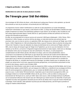 De L'énergie Pour Sidi Bel-Abbès