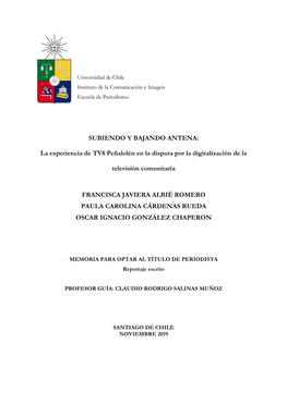 SUBIENDO Y BAJANDO ANTENA: La Experiencia De TV8 Peñalolén En La Disputa Por La Digitalización De La Televisión Comunitaria