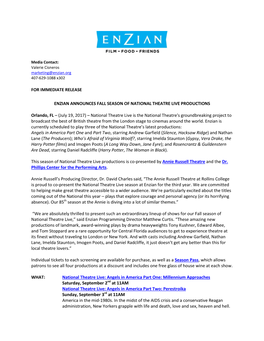 For Immediate Release Enzian