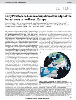 Early Pleistocene Human Occupation at the Edge of the Boreal Zone in Northwest Europe