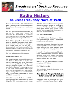 Radio History the Great Frequency Move of 1928