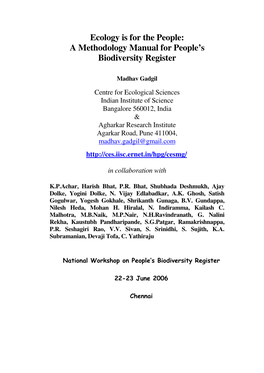 Ecology Is for the People: a Methodology Manual for People’S Biodiversity Register