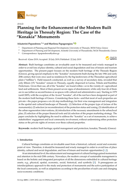 Planning for the Enhancement of the Modern Built Heritage in Thessaly Region: the Case of the “Konakia” Monuments