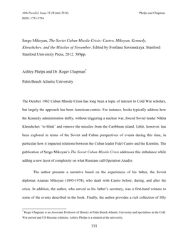 Sergo Mikoyan, the Soviet Cuban Missile Crisis: Castro, Mikoyan, Kennedy, Khrushchev, and the Missiles of November