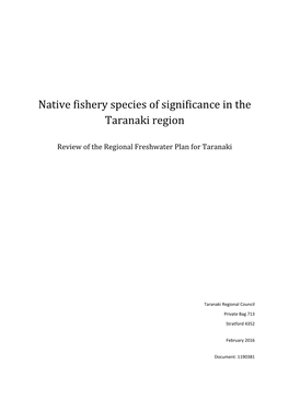 Native Fishery Species of Significance in the Taranaki Region