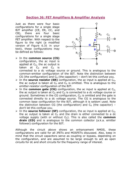 FET Amplifiers & Amplifier Analysis