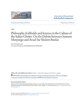 Philosophy, Kabbalah and Science in the Culture of the Italian Ghetto: on the Debate Between Samson Morpurgo and Aviad Sar Shalom Basilae David B