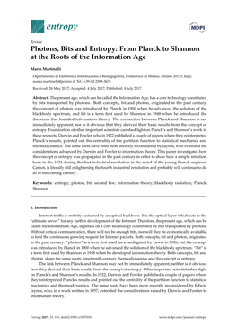 Photons, Bits and Entropy: from Planck to Shannon at the Roots of the Information Age