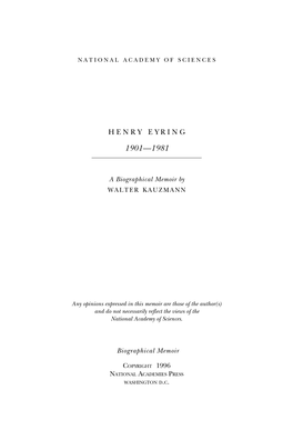 HENRY EYRING February 20, 1901–December 26, 1981