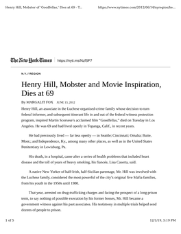 Henry Hill, Mobster and Movie Inspiration, Dies at 69