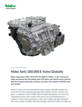 Nidec Sells 100,000 E-Axles Globally