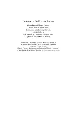 Lectures on the Poisson Process