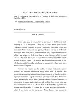 An Abstract of the Dissertation Of