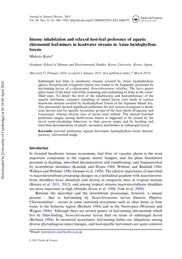 Intense Inhabitation and Relaxed Host-Leaf Preference of Aquatic Chironomid Leaf-Miners in Headwater Streams in Asian Lucidophyllous Forests Makoto Kato*