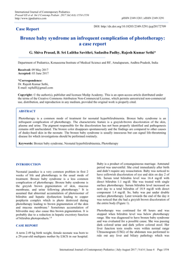 Bronze Baby Syndrome an Infrequent Complication of Phototherapy: a Case Report