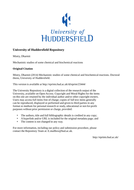 Mechanistic Studies of Some Chemical and Biochemical Reactions