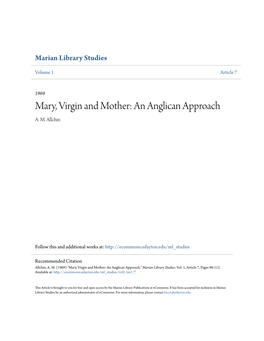 Mary, Virgin and Mother: an Anglican Approach A