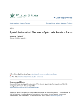 The Jews in Spain Under Francisco Franco