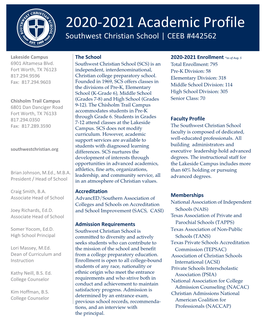 2020-2021 Academic Profile Southwest Christian School | CEEB #442562