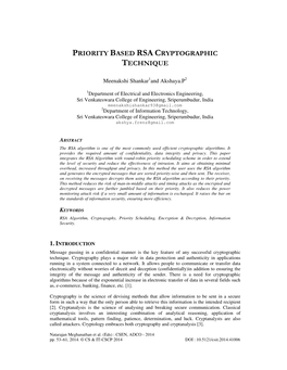 Priority Based Rsa Cryptographic Technique