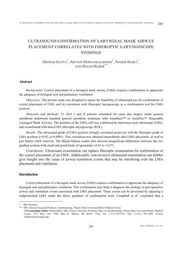 Ultrasound Confirmation of Laryngeal Mask Airway Placement Correlates with Fiberoptic Laryngoscope Findings 283