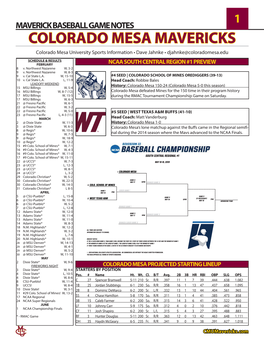 COLORADO MESA MAVERICKS Colorado Mesa University Sports Information • Dave Jahnke • Djahnke@Coloradomesa.Edu