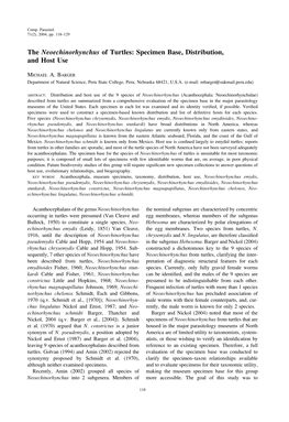 The Neoechinorhynchus of Turtles: Specimen Base, Distribution, and Host Use