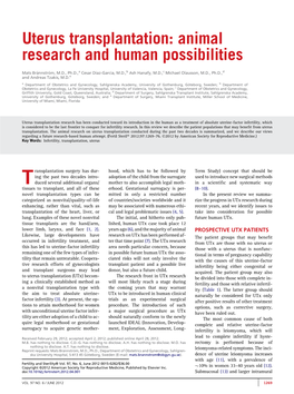 Uterus Transplantation: Animal Research and Human Possibilities