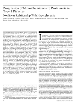 Progression of Microalbuminuria to Proteinuria in Type 1 Diabetes Nonlinear Relationship with Hyperglycemia James H