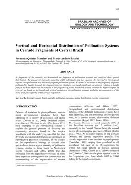 Vertical and Horizontal Distribution of Pollination Systems in Cerrado Fragments of Central Brazil
