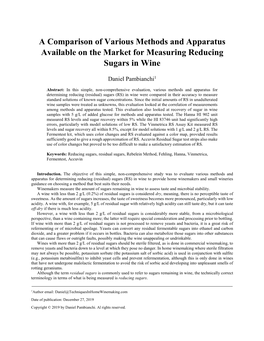 A Comparison of Various Methods and Apparatus Available on the Market for Measuring Reducing Sugars in Wine