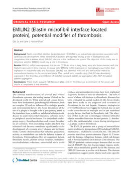 (Elastin Microfibril Interface Located Protein), Potential Modifier of Thrombosis Qila Sa and Jane L Hoover-Plow*