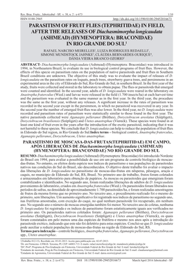 Parasitism of Fruit Flies (Tephritidae)