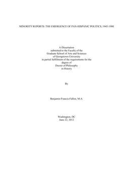 Minority Reports: the Emergence of Pan-Hispanic Politics, 1945-1980