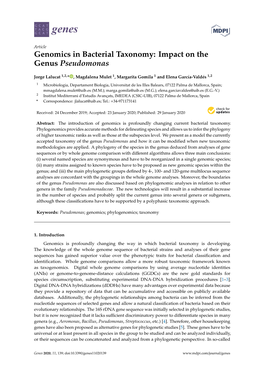 Genomics in Bacterial Taxonomy: Impact on the Genus Pseudomonas