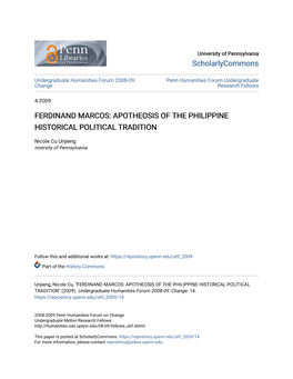 Ferdinand Marcos: Apotheosis of the Philippine Historical Political Tradition