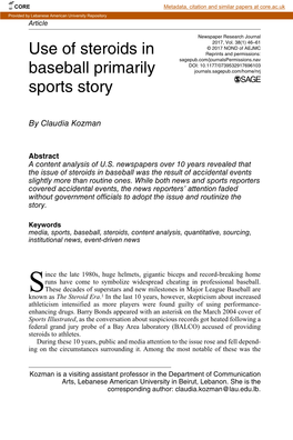 Use of Steroids in Baseball Primarily Sports Story