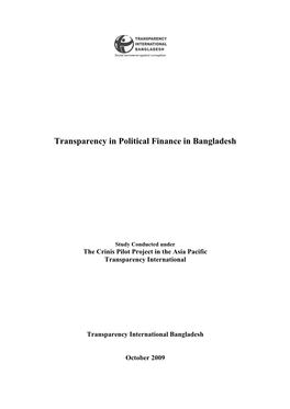 Transparency in Political Finance in Bangladesh