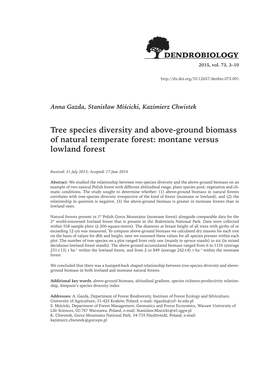 Tree Species Diversity and Above-Ground Biomass of Natural Temperate Forest: Montane Versus Lowland Forest