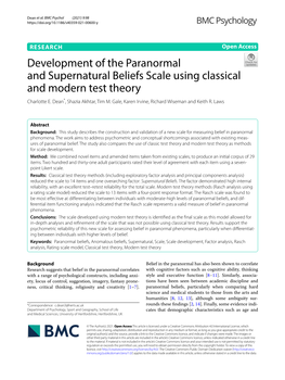 Development of the Paranormal and Supernatural Beliefs Scale Using Classical and Modern Test Theory Charlotte E