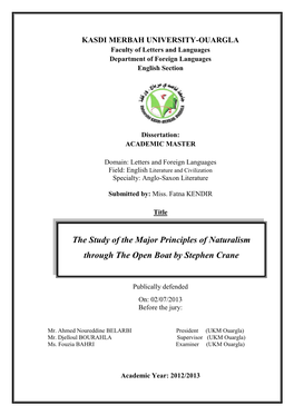 The Study of the Major Principles of Naturalism Through the Open Boat by Stephen Crane