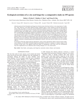 Ecological Correlates of Ex Situ Seed Longevity: a Comparative Study on 195 Species