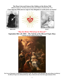 September 8Th AD 2021 – the Nativity of the Blessed Virgin Mary